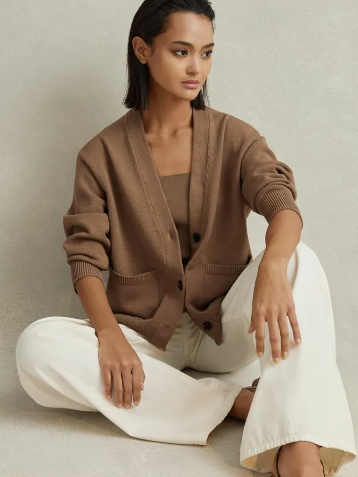 REISS Sweaters Women Chunky Knitted Cardigan Mink