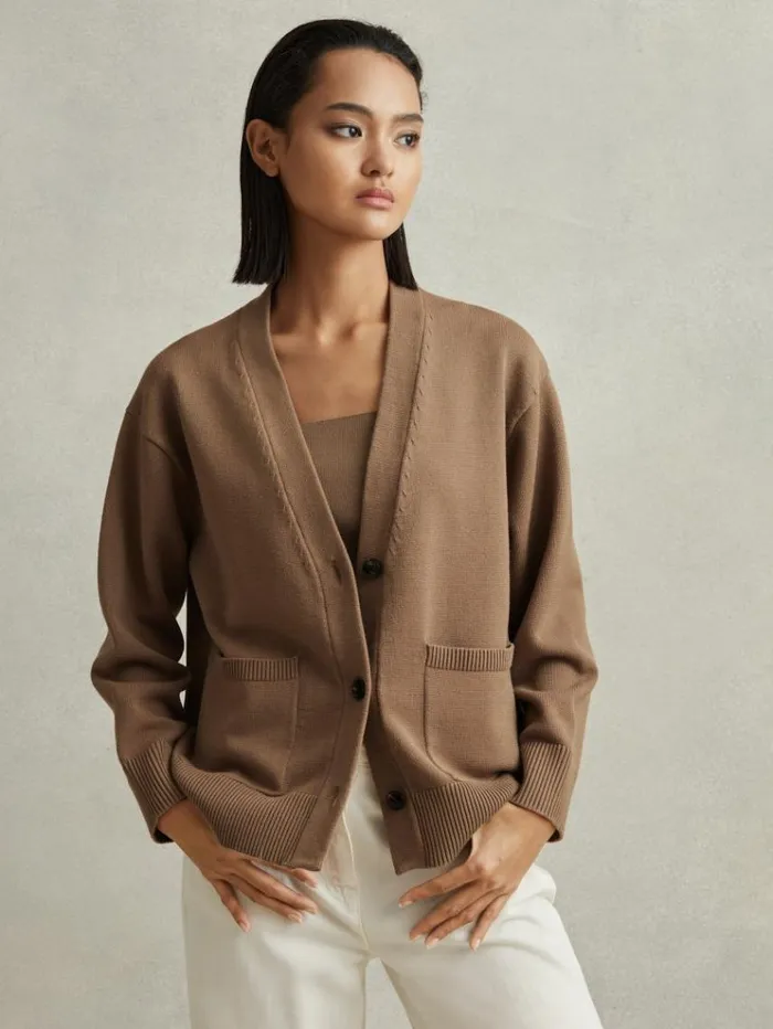 REISS Sweaters Women Chunky Knitted Cardigan Mink