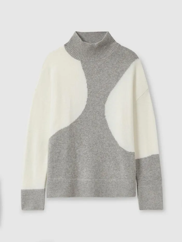 REISS Sweaters Women Colourblock Roll Neck Jumper Ivorygrey