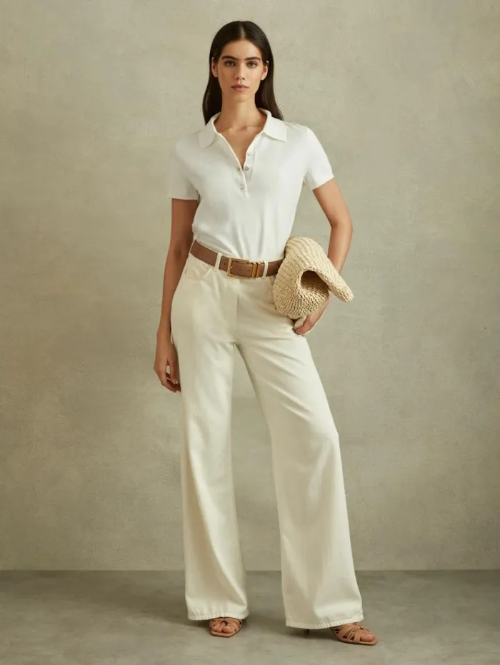 REISS Sweaters Women Cotton Blend Polo Shirt Ivory
