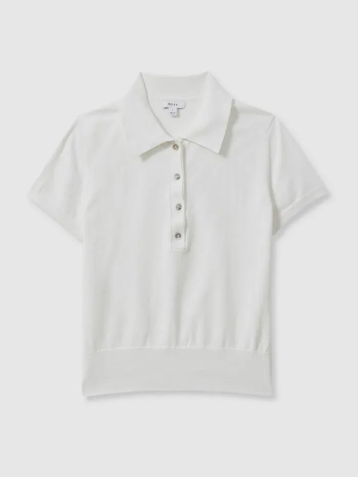 REISS Sweaters Women Cotton Blend Polo Shirt Ivory