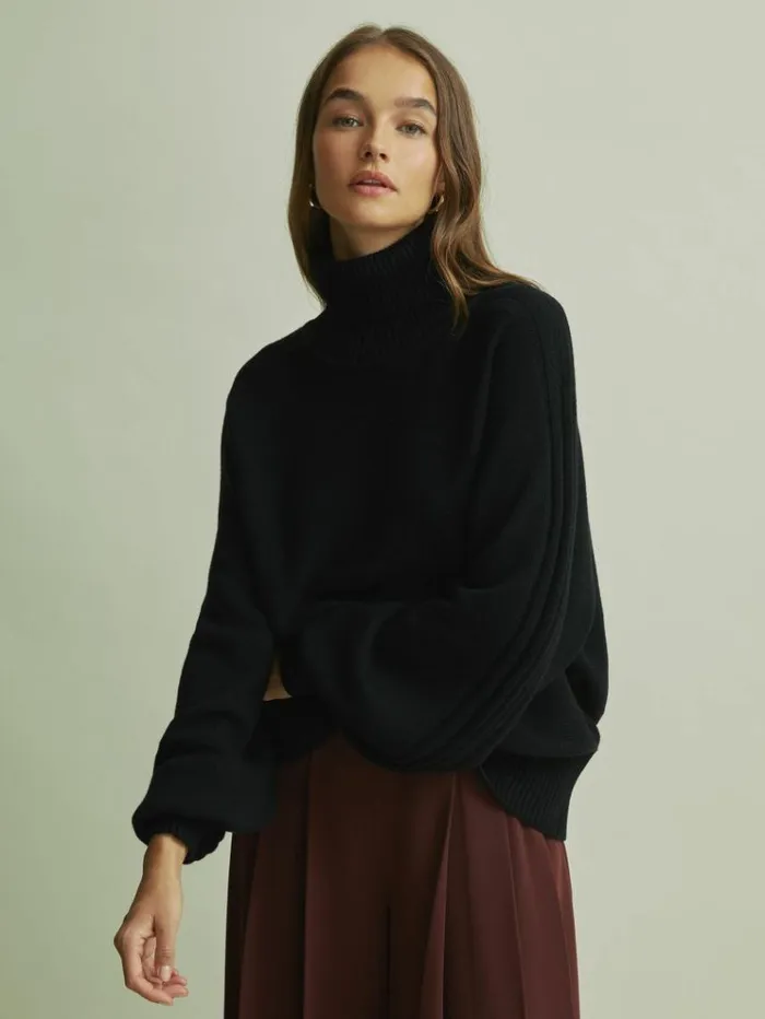 REISS Sweaters Women Florere Wool Blend Roll Neck Jumper Black