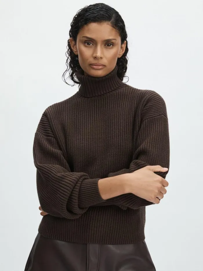 REISS Sweaters Women Good American RollNeck RibKnit Jumper Blackbrown