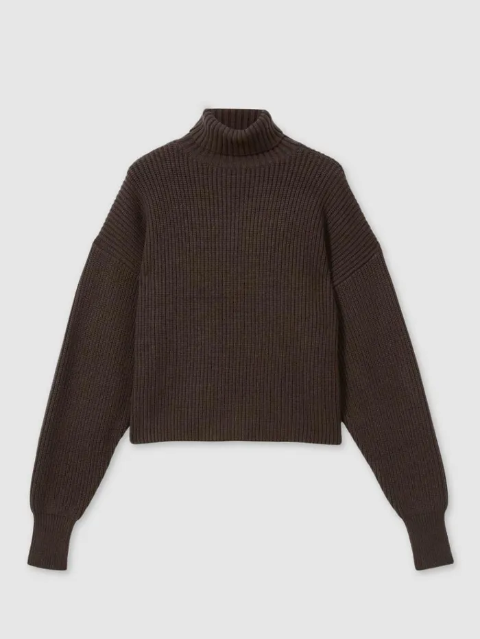 REISS Sweaters Women Good American RollNeck RibKnit Jumper Blackbrown