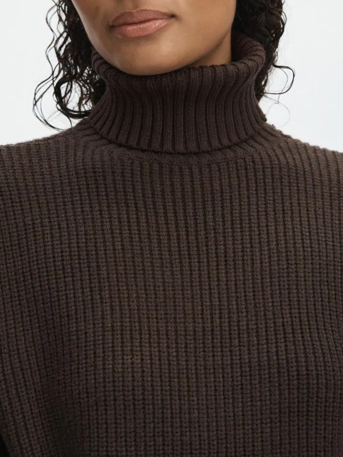REISS Sweaters Women Good American RollNeck RibKnit Jumper Blackbrown