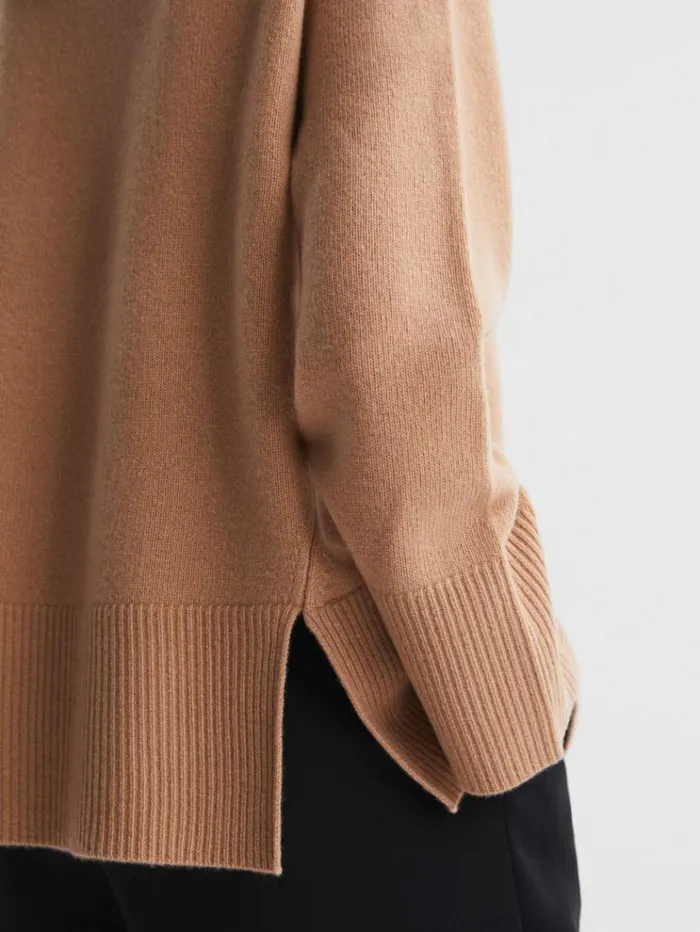 REISS Sweaters Women Relaxed WoolCashmere Blend Roll Neck Jumper Camel