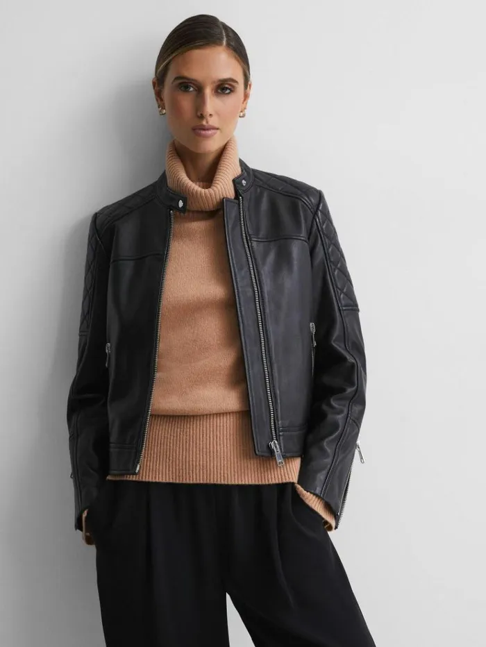 REISS Sweaters Women Relaxed WoolCashmere Blend Roll Neck Jumper Camel