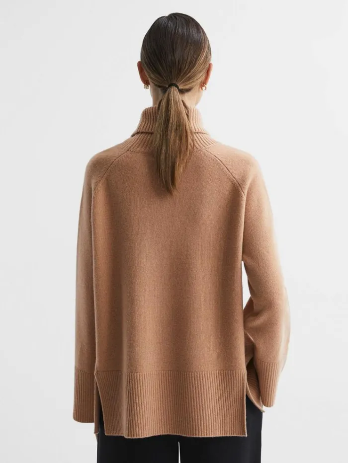 REISS Sweaters Women Relaxed WoolCashmere Blend Roll Neck Jumper Camel
