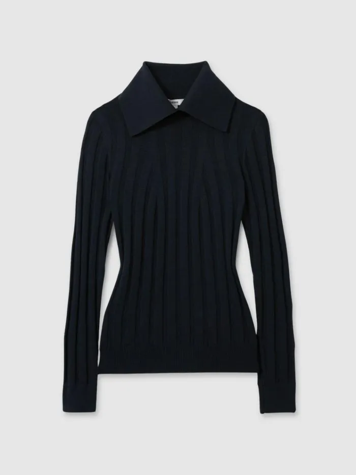 REISS Sweaters Women Ribbed Collared Jumper Teal
