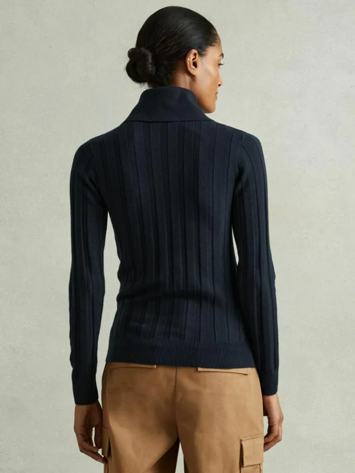 REISS Sweaters Women Ribbed Collared Jumper Teal