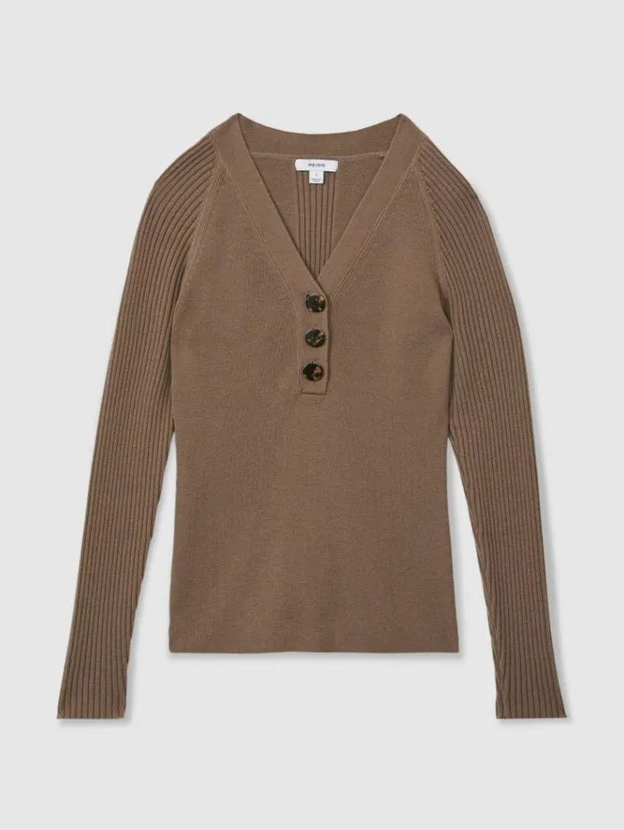 REISS Sweaters Women Ribbed Sleeve Jumper Mink