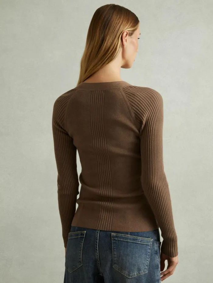 REISS Sweaters Women Ribbed Sleeve Jumper Mink