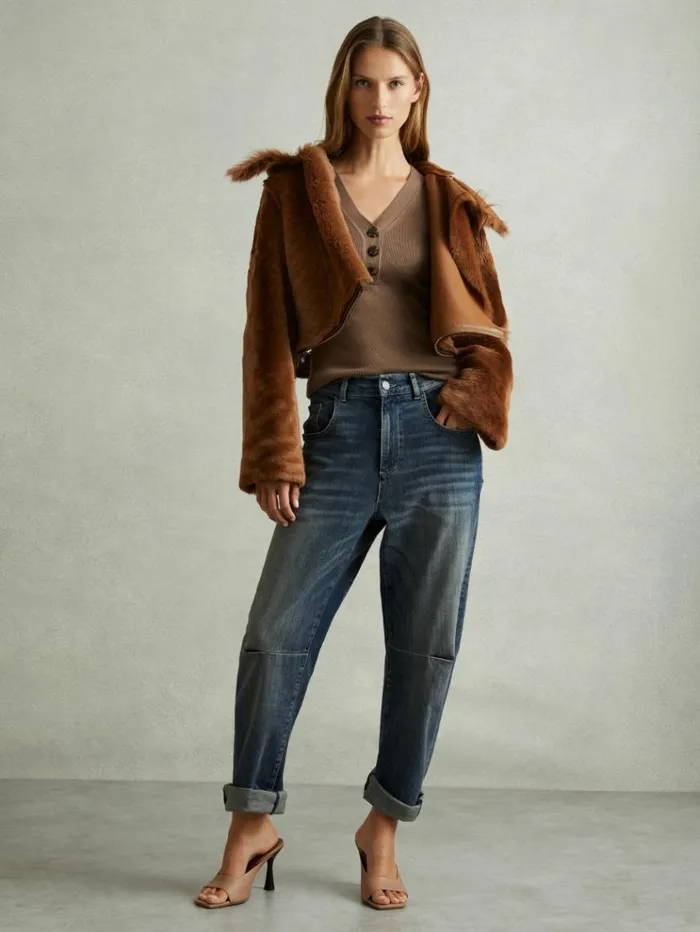 REISS Sweaters Women Ribbed Sleeve Jumper Mink