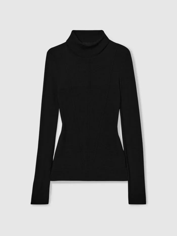 REISS Sweaters Women Seamed RollNeck Top Black
