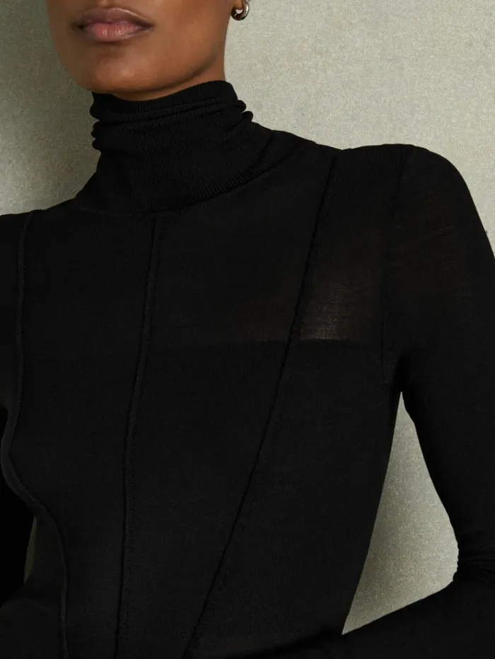 REISS Sweaters Women Seamed RollNeck Top Black