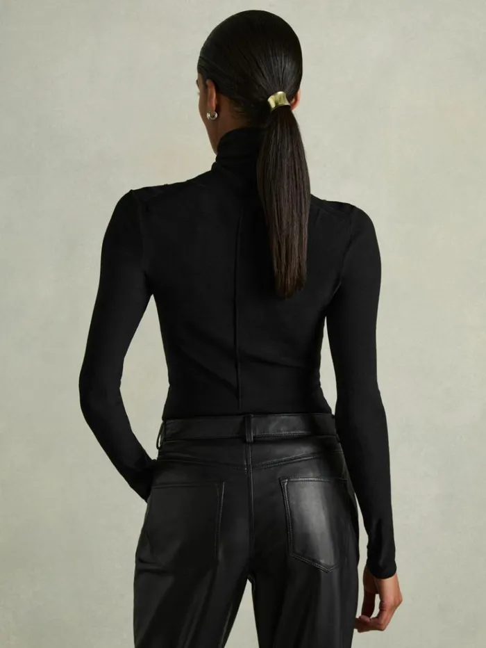 REISS Sweaters Women Seamed RollNeck Top Black