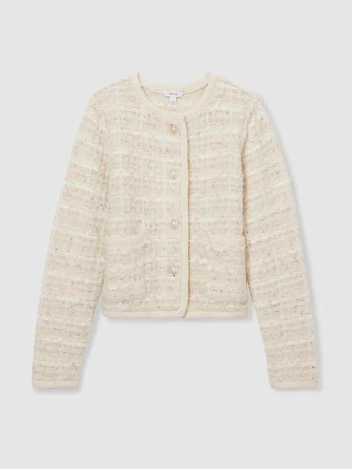 REISS Sweaters Women Tweed Effect Cardigan With Merino Light Pink