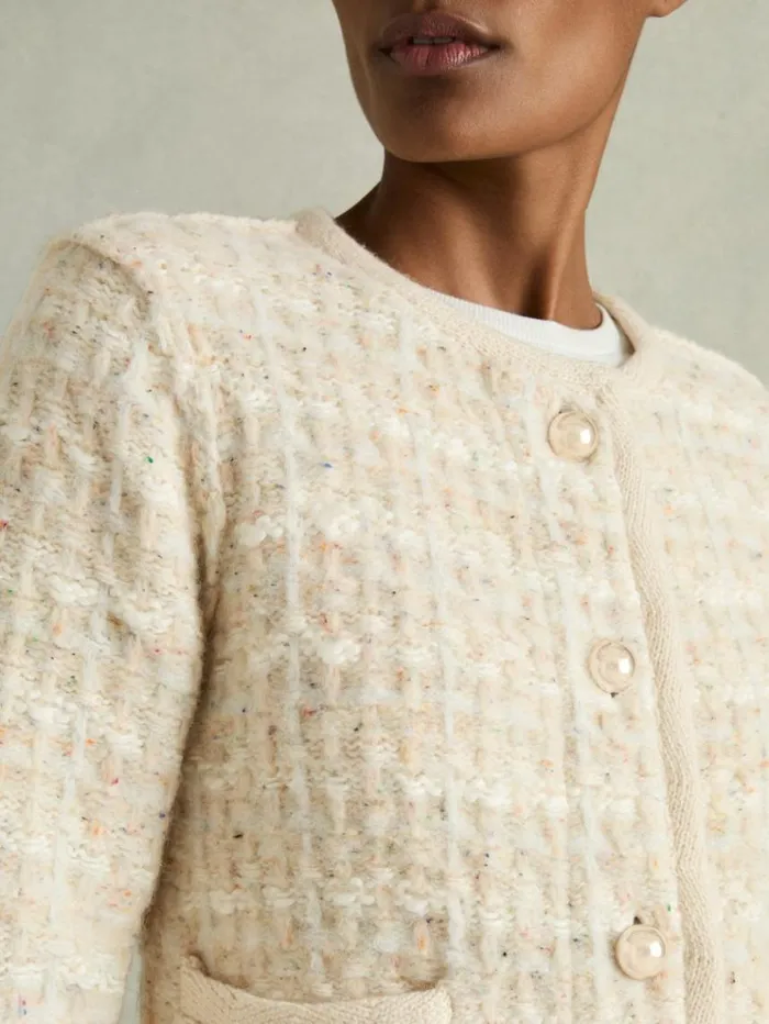 REISS Sweaters Women Tweed Effect Cardigan With Merino Light Pink