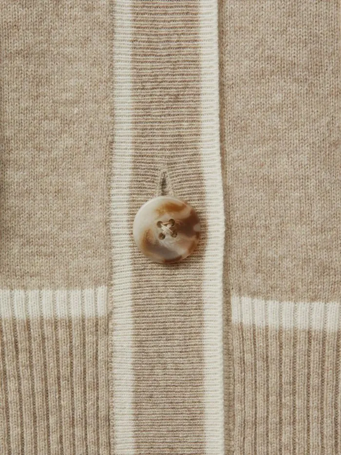 REISS Sweaters Women Wool Blend Contrast Tipped Cardigan With Cashmere Neutralwhite