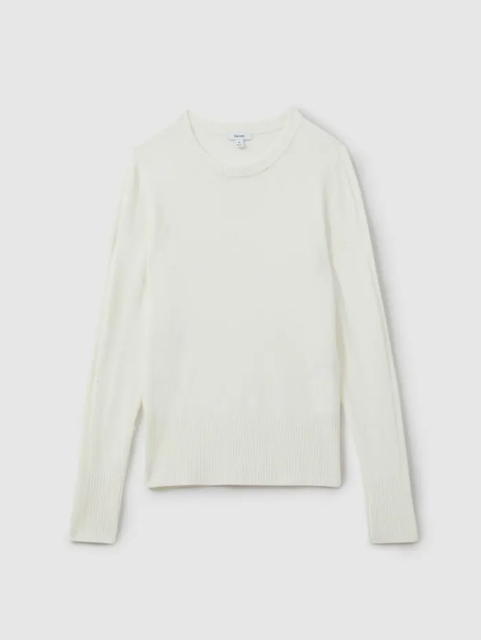 REISS Sweaters Women Wool Blend Crew Neck Jumper With Cashmere Cream