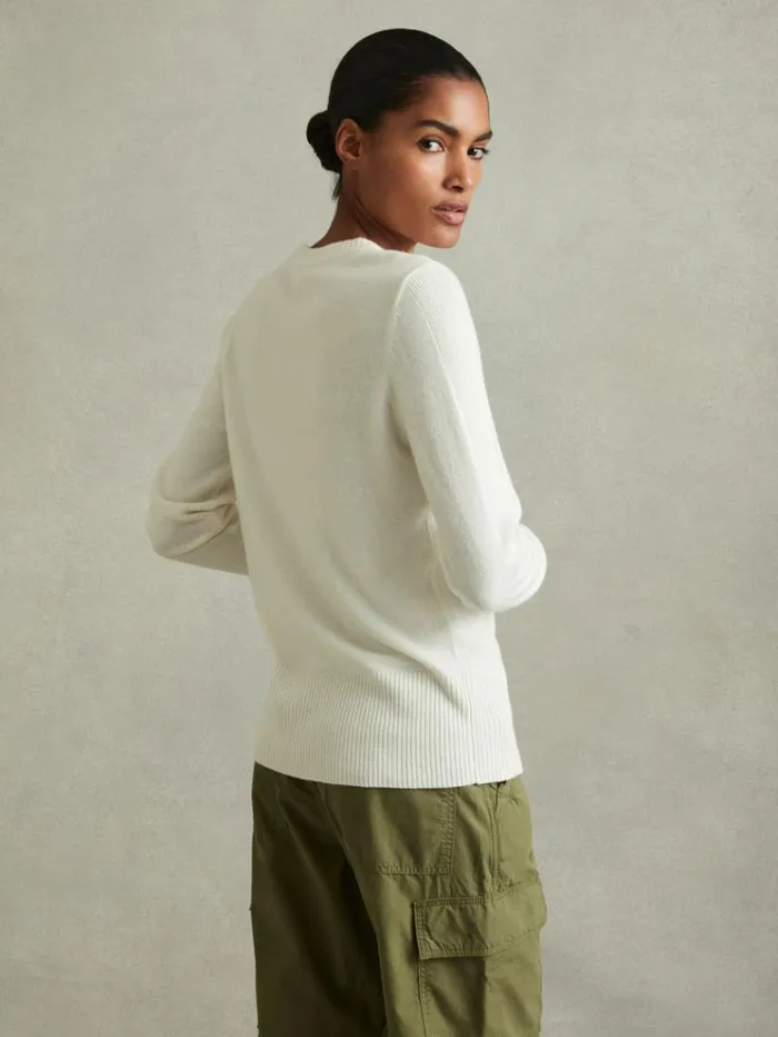 REISS Sweaters Women Wool Blend Crew Neck Jumper With Cashmere Cream