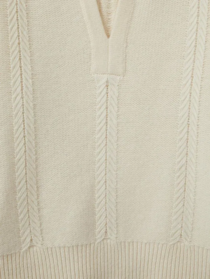 REISS Sweaters Women WoolCashmere Cropped OpenCollar Jumper Cream