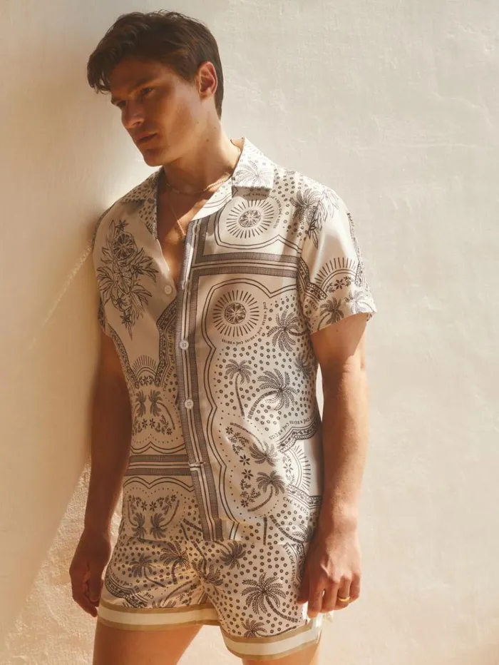 REISS Swimwear Men Reiss Ch Printed Elasticated Waist Swim Shorts Champagnebrown