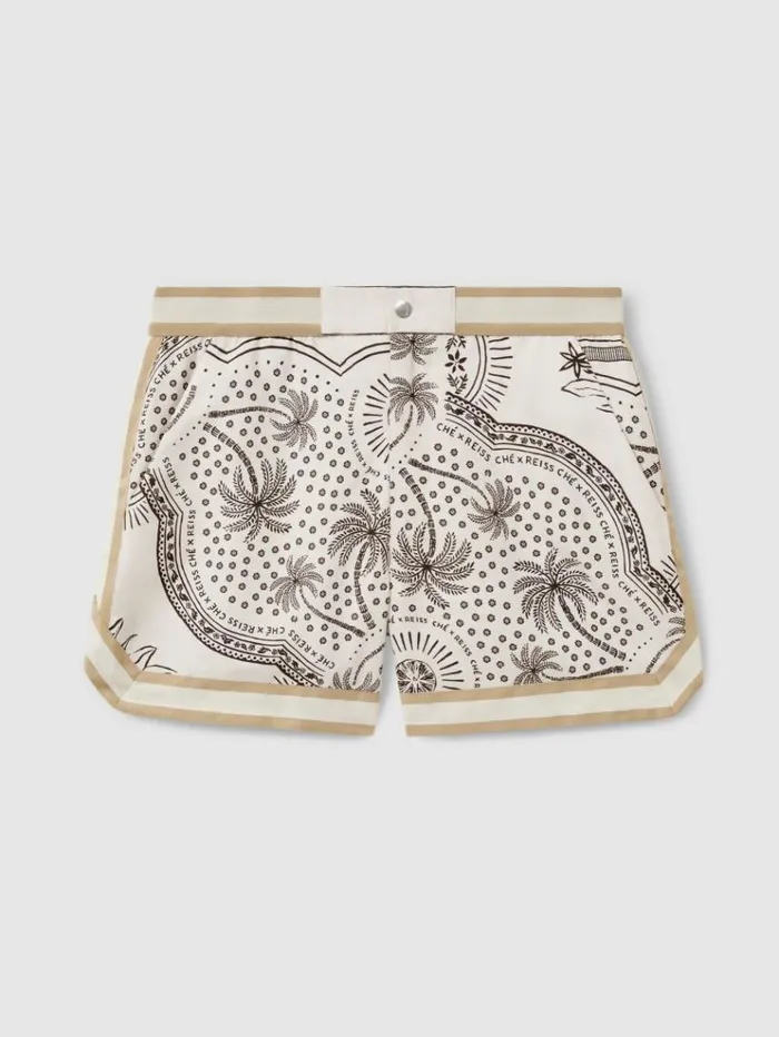 REISS Swimwear Men Reiss Ch Printed Elasticated Waist Swim Shorts Champagnebrown
