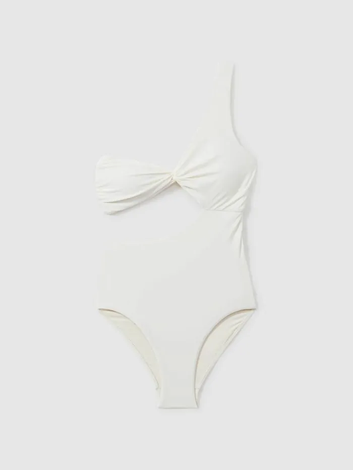 REISS Swimwear Women Asymmetric CutOut Swimsuit White