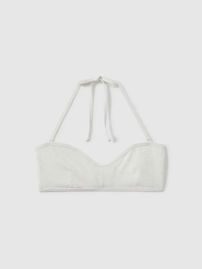 REISS Swimwear Women Good American Always Fits Textured Halter Neck Bikini Top Cloud White