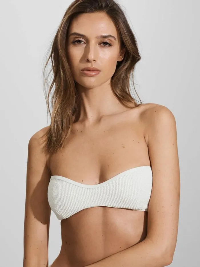 REISS Swimwear Women Good American Always Fits Textured Halter Neck Bikini Top Cloud White