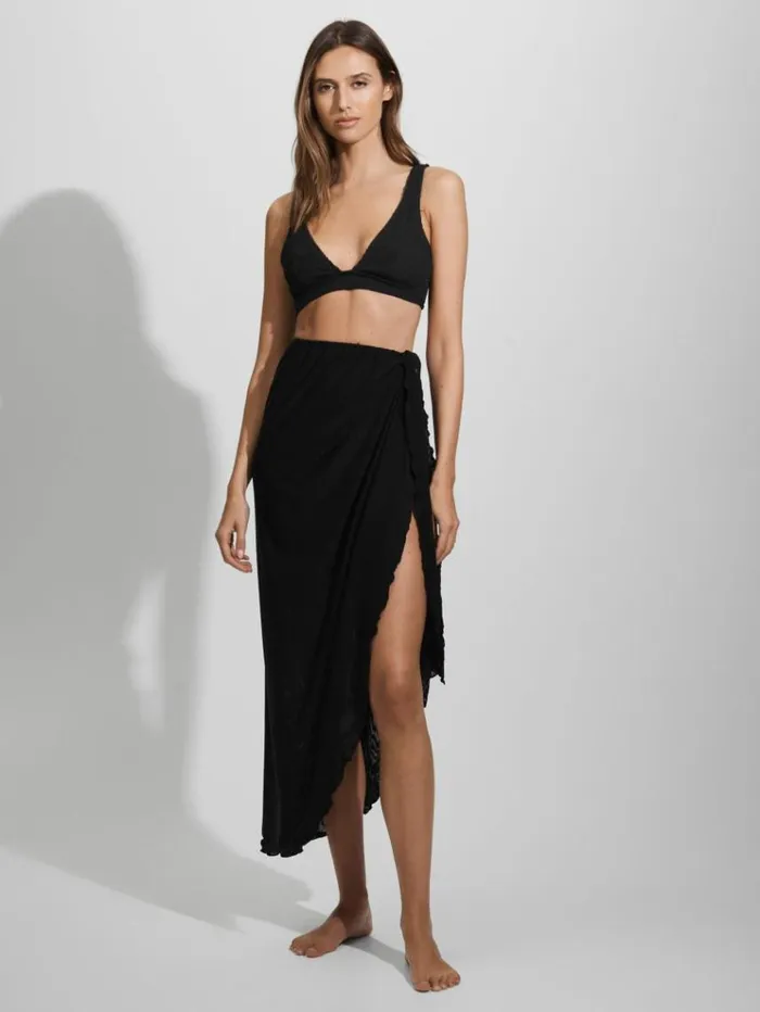 REISS Swimwear Women Good American Mesh Sarong Skirt Black