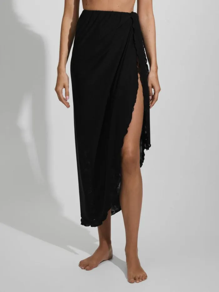 REISS Swimwear Women Good American Mesh Sarong Skirt Black