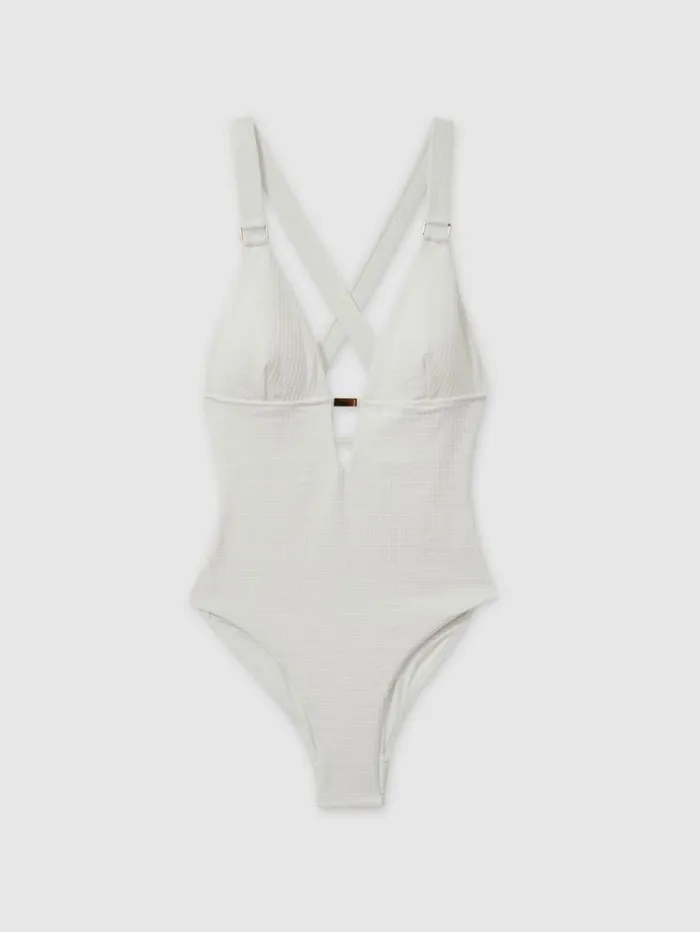 REISS Swimwear Women Textured CrossBack Swimsuit White