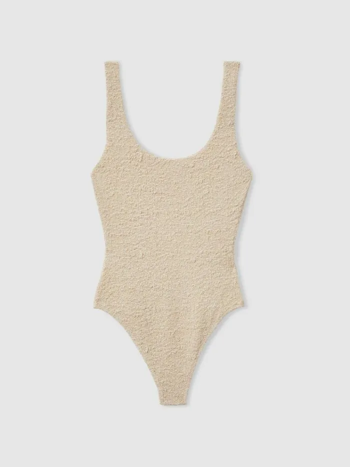 REISS Swimwear Women The Upside Textured Metallic Swimsuit Natural