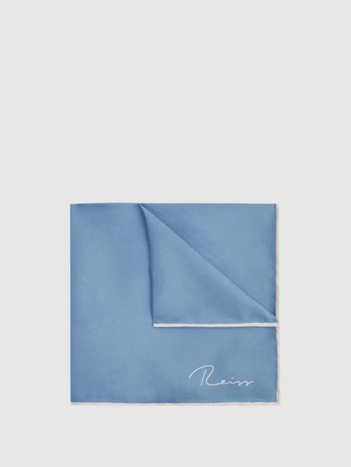 REISS Ties and Pocket Squares Men Plain Silk Pocket Square Airforce Blue