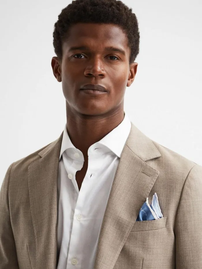 REISS Ties and Pocket Squares Men Plain Silk Pocket Square Airforce Blue