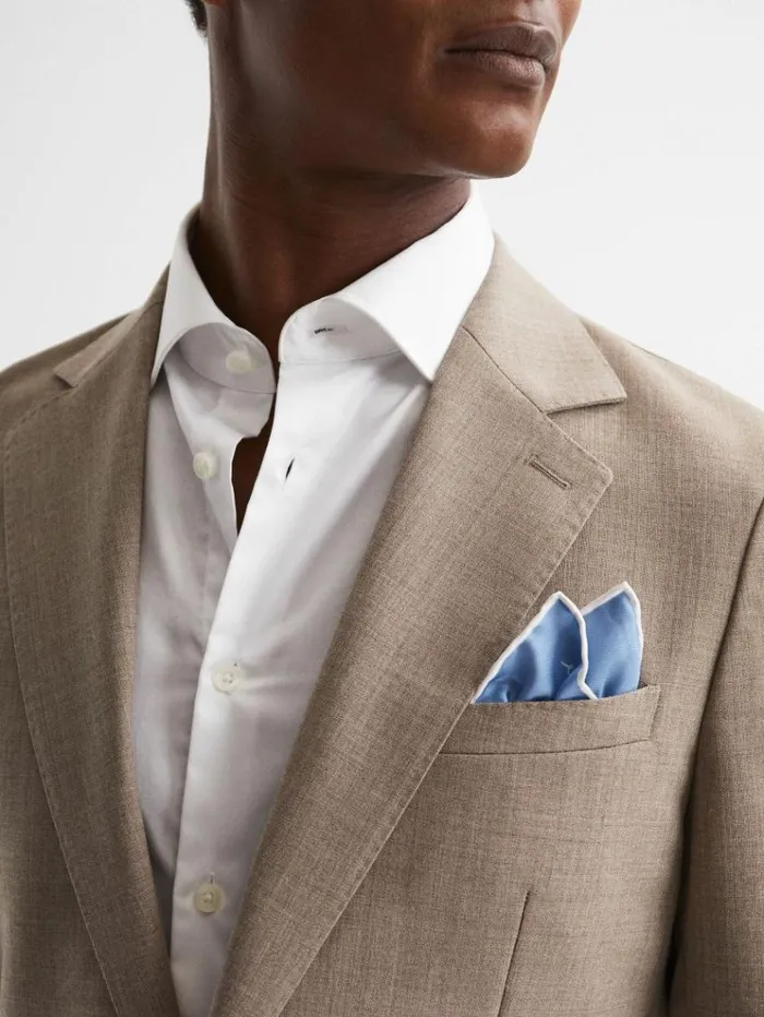 REISS Ties and Pocket Squares Men Plain Silk Pocket Square Airforce Blue