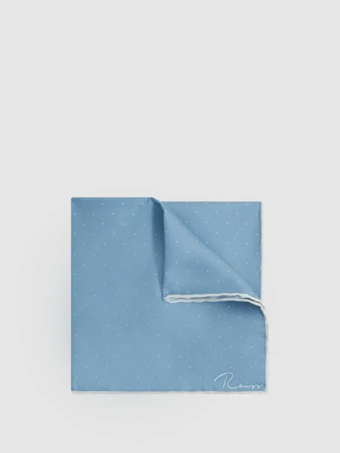 REISS Ties and Pocket Squares Men Polka Dot Silk Pocket Square Blue