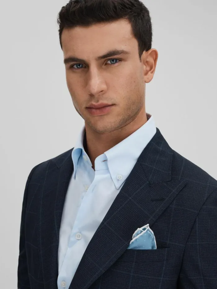 REISS Ties and Pocket Squares Men Polka Dot Silk Pocket Square Blue