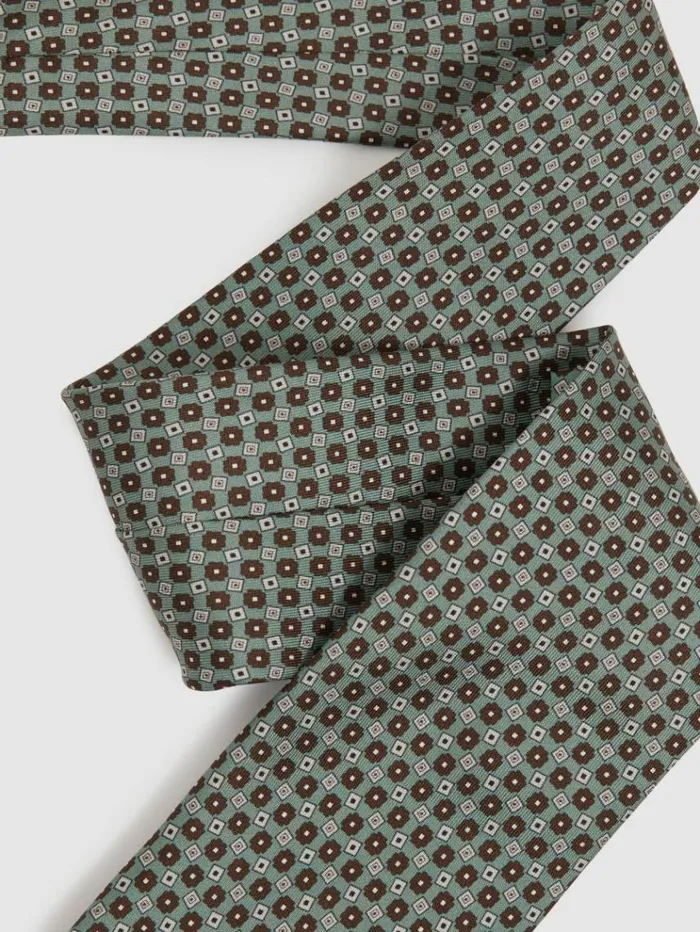 REISS Ties and Pocket Squares Men Silk Floral Print Tie Light Green