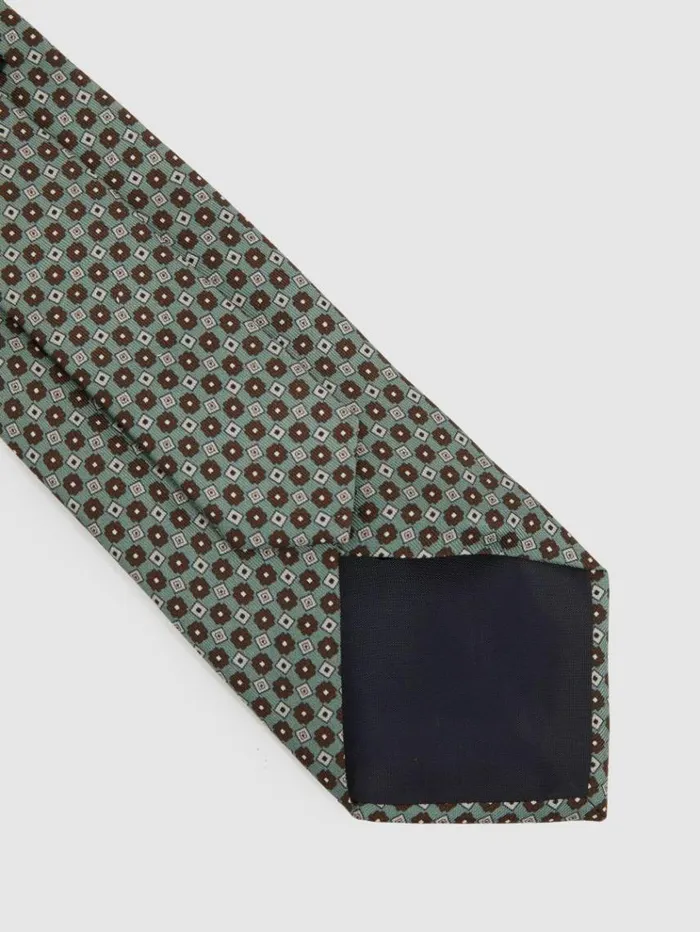 REISS Ties and Pocket Squares Men Silk Floral Print Tie Light Green