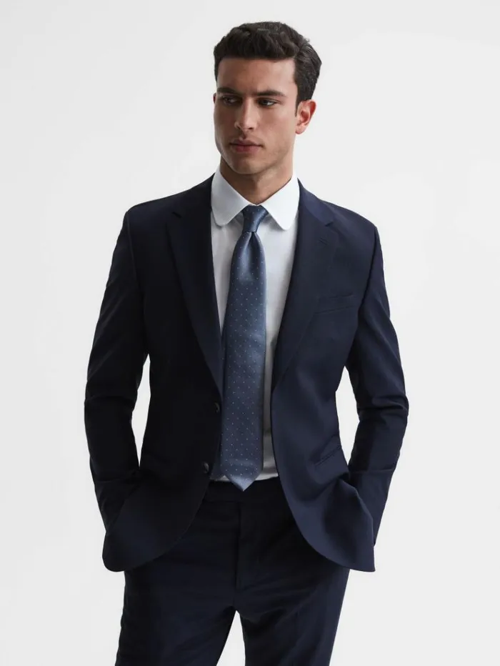 REISS Ties and Pocket Squares Men Silk Polka Dot Tie Airforce Blue