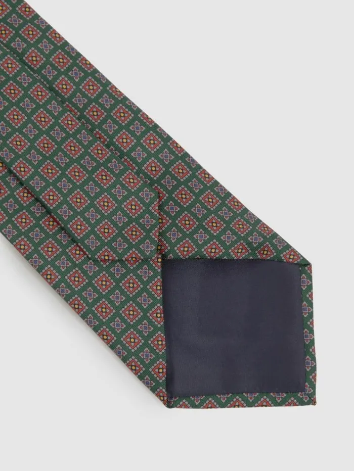 REISS Ties and Pocket Squares Men Silk Square Floral Tie Forest Green
