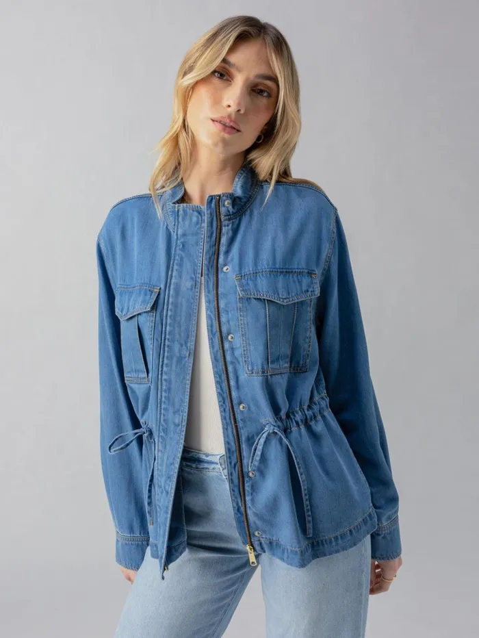 Sanctuary Clothing Jackets and Outerwear Women Cinched Surplus Denim Jacket Sun Drenched