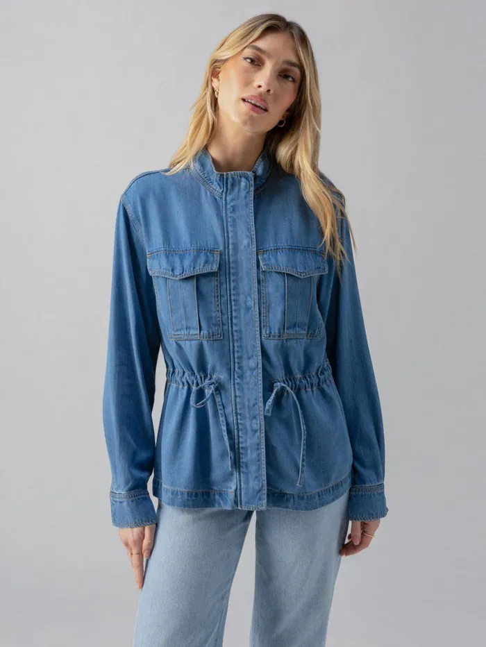 Sanctuary Clothing Jackets and Outerwear Women Cinched Surplus Denim Jacket Sun Drenched