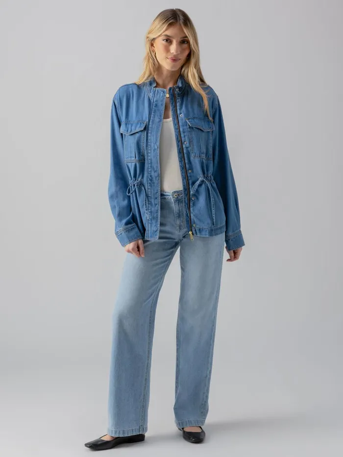 Sanctuary Clothing Jackets and Outerwear Women Cinched Surplus Denim Jacket Sun Drenched