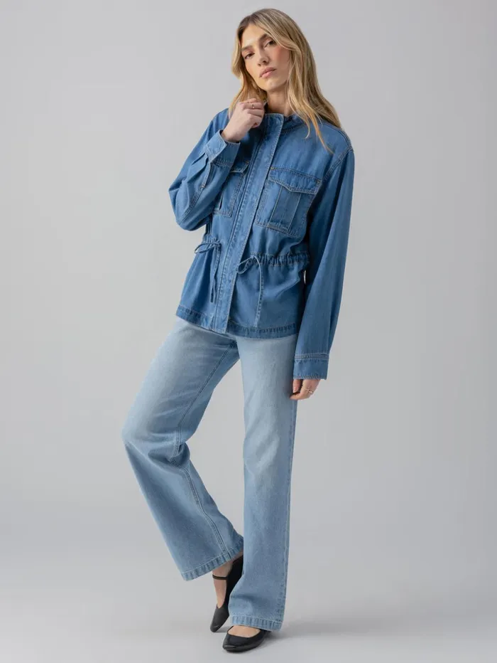 Sanctuary Clothing Jackets and Outerwear Women Cinched Surplus Denim Jacket Sun Drenched