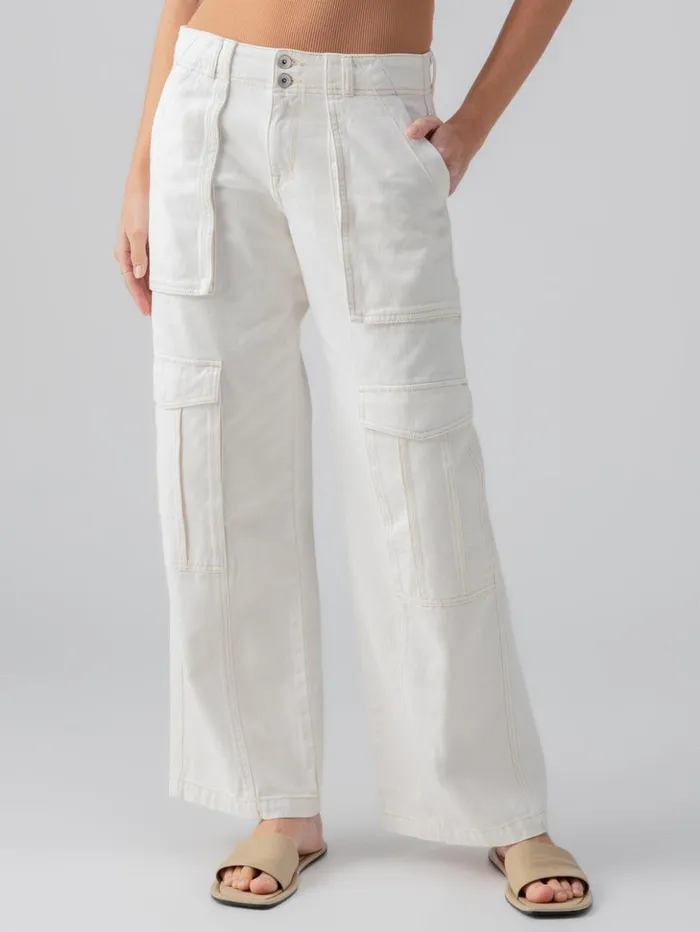 Sanctuary Clothing Pants Women Level Up Standard Rise Denim Cargo Pant Powdered Sugar