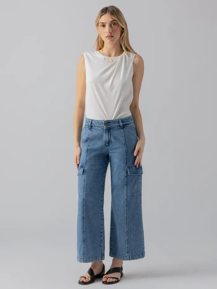 Sanctuary Clothing Pants Women Rebel Wide Leg Standard Rise Pant Hazy Blue